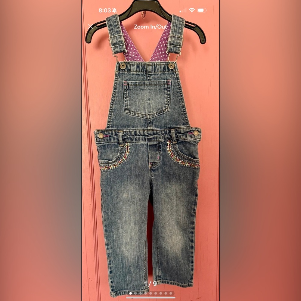 OshKosh B'gosh Denim Overalls with Colorful Stitching size 2T